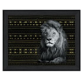 "Patterned Lion" By Dee Dee, Printed Wall Art, Ready To Hang Framed Poster, Black Frame