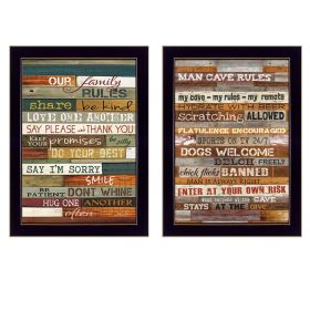 "Family and Man Cave Rules Collection" 2-Piece Vignette By Marla Rae, Printed Wall Art, Ready To Hang Framed Poster, Black Frame