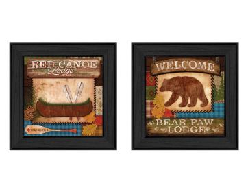 "Lodge II Collection" 2-Piece Vignette By Mollie B., Printed Wall Art, Ready To Hang Framed Poster, Black Frame