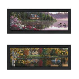 "Lake Panoramic Beauty Collection" 2-Piece Vignette By Kim Norlien, Printed Wall Art, Ready To Hang Framed Poster, Black Frame