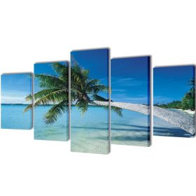 Canvas Wall Print Set Sand Beach with Palm Tree 79" x 39"