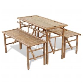 Beer Table with 2 Benches 39.4" Bamboo