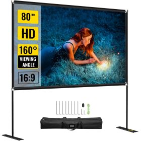 VEVOR Movie Screen with Stand 80inch Portable Projector Screen 16:9 4K HD Wide Angle Outdoor Projector Screen Stand Easy Assembly with Storage Bag for