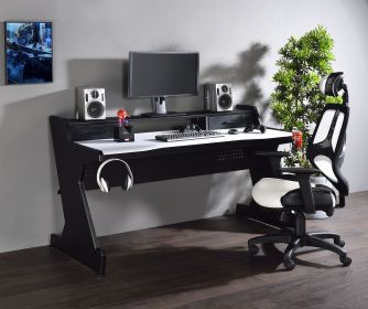 Black and White 2-Drawer Gaming Desk