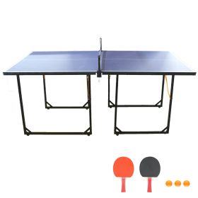 6ft Mid-Size Table Tennis Table Foldable & Portable Ping Pong Table Set for Indoor & Outdoor Games with Net, 2 Table Tennis Paddles and 3 Balls Blue