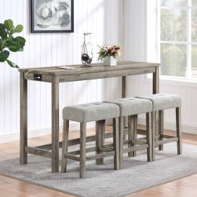 Bar Table Set with Power Outlet, Bar Table and Chairs Set, 4 Piece Dining Table Set, Industrial Breakfast Table Set, for Living Room, Dining Room