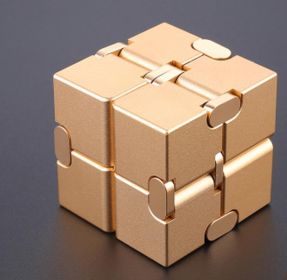 Stress Relief Toy Premium Metal Infinity Cube Portable Decompresses Relax Toys for Adults Men Women (Color: Gold)