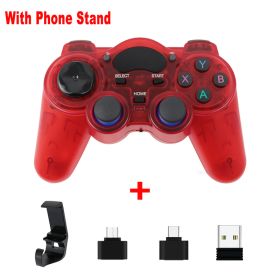 2.4 G Controller Gamepad Android Wireless Joystick Joypad with OTG Converter For PS3/Smart Phone For Tablet PC Smart TV Box (Color: red with holder, Ships From: China)