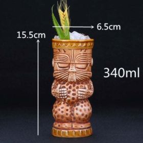 450ml Ceramic Tiki Mug Creative Porcelain Beer Wine Mug Cup Bar Tool - (Color: Navy Blue)