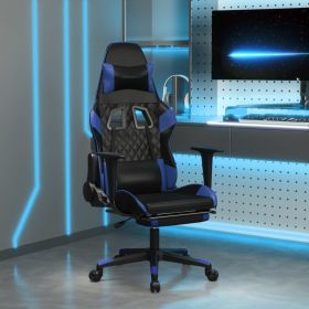 Gaming Chair with Footrest Black and Blue Faux Leather (Color: Black)