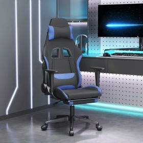 Massage Gaming Chair with Footrest Black and Blue Fabric (Color: Blue)