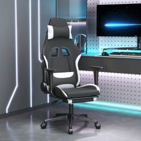 Gaming Chair with Footrest Black and White Fabric (Color: Black)