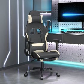 Gaming Chair with Footrest Black and Cream Fabric (Color: Black)