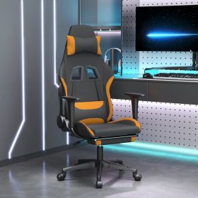 Massage Gaming Chair with Footrest Black and Orange Fabric (Color: Yellow)