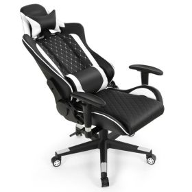 Massage Gaming Chair with Lumbar Support and Headrest (Color: White)