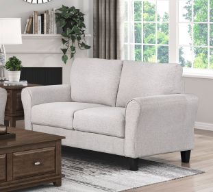 Modern 1pc Loveseat Textured Fabric Upholstered Rounded Arms Attached Cushions Transitional Living Room Furniture (Color: Desert Sand)