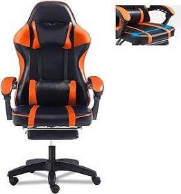 Video Game Chairs for Adults, PU Leather Gaming Chair with Footrest, 360Â°Swivel Adjustable Lumbar Pillow Gamer Chair (Color: Orange)