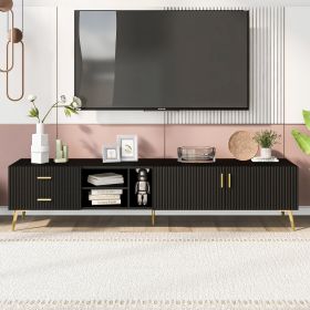 Modern TV Stand with 5 Champagne legs - Durable, stylish, spacious, versatile storage TVS up to 77" (Color: Black)