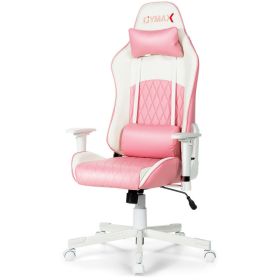 Ergonomic High Back Computer Desk Chair with Headrest and Lumbar Support (Color: Pink, White)