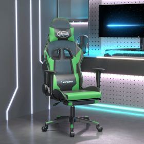 Gaming Chair with Footrest Black and Green Faux Leather (Color: Black)