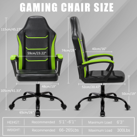 Ergonomic Gaming Chair, Comfortable Computer Chair for Heavy People, PU Leather Video Game Chairs for Adults, Adjustable Office Chair Gamer Chair (Color: Green)