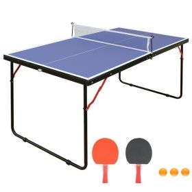 Table Tennis Table Foldable & Portable Ping Pong Table Set with Net and 2 Ping Pong Paddles for Indoor Outdoor Game (Color: as picture)