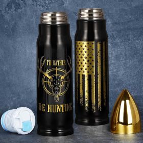 I'D Rather Be Hunting USA Flag Stainless Steel  Bullet Tumbler (Color: 17oz-I'D Rather Be Hunting)